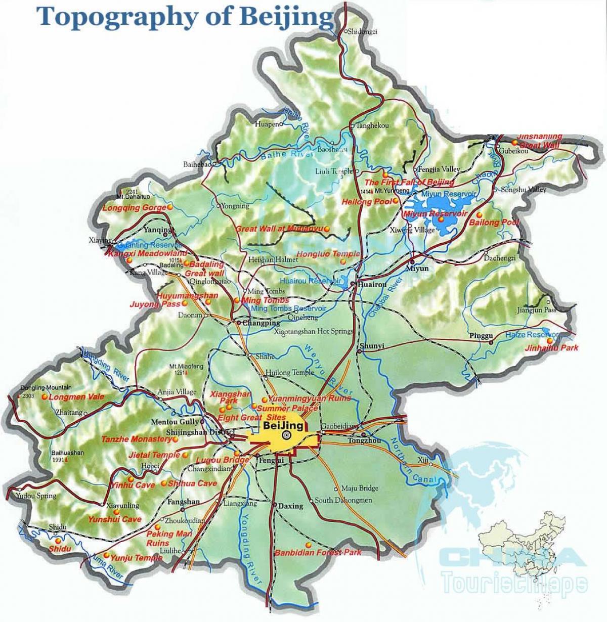 karta över beijing Peking topografisk karta   Karta över Beijing topografiska (Kina)